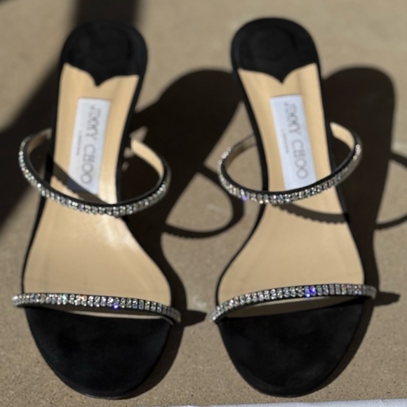 Jimmy Choo Black Heels with Rhinestone Straps - Picture 1 of 14